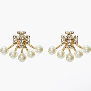 NIP Tory Burch Moondance Pearl Front-Back Earrings Gold